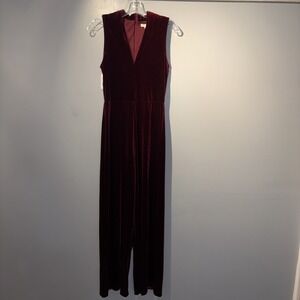 GB Burgundy Crushed Velvet Jumpsuit Women's Size M Wide Leg Sleeveless
